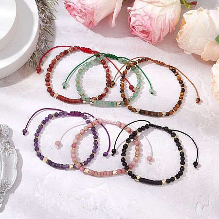 6Pcs 6 Styles Natural Gemstone Braided Bead Bracelets BJEW-JB11241-1