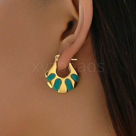 Fashionable Delicate Simple Color Block Fan-shaped Stainless Steel Hoop Earrings for Women LW7077-6-1