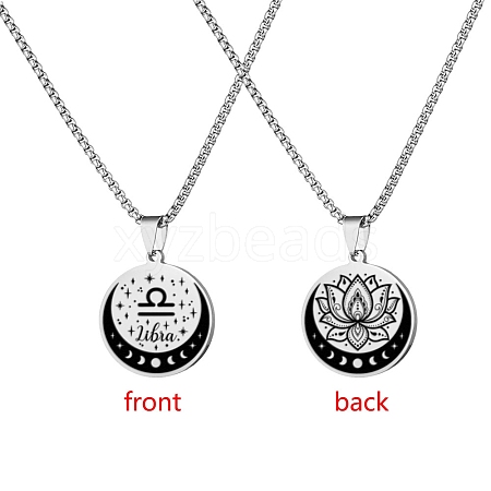 12 Constellation Titanium Steel Half Moon & Lotus Pendant Box Chain Necklaces PW-WGE44A0-07-1