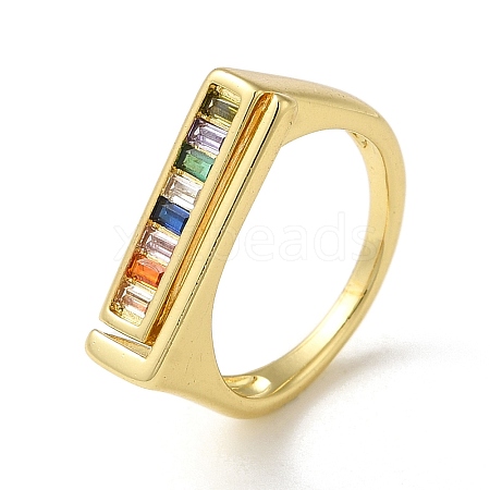 Rack Plating Real 18K Gold Plated Brass Micro Pave Clear Cubic Zirconia Finger Rings RJEW-M162-05G-01-1
