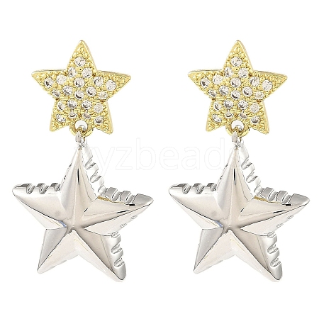 Rack Plating Brass Micro Pave Cubic Zirconia Star Dangle Stud Earrings EJEW-H117-06GP-1