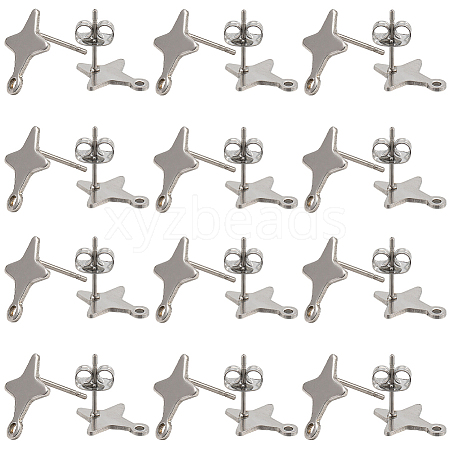 SUNNYCLUE 60Pcs Star Shape 201 Stainless Steel Stud Earrings Findings STAS-SC0007-96-1