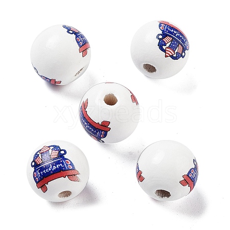 Independence Day Theme Wood European Beads WOOD-M011-07B-1