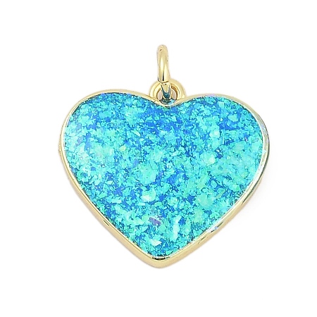 Brass Pave Synthetic Opal Heart Pendants KK-I723-20G-1