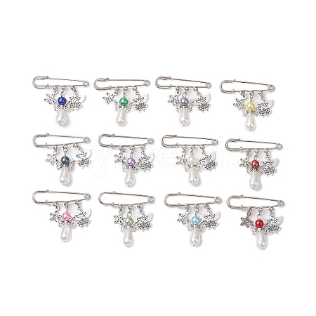 12Pcs 12 Colors Angel Alloy & Acrylic Kilt Pins JEWB-BR00175-1