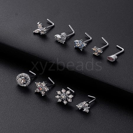 316L Surgical Stainless Steel Pearl Pink Cubic Zirconia L-Shaped Nose Rings WG135CD-17-1