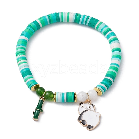 Polymer Clay Disc & Natural Malaysia Jade & TaiWan Jade Beaded Stretch Bracelet BJEW-JB09652-02-1