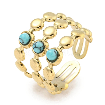 Ion Plating(IP) 304 Stainless Steel Synthetic Turquoise Cuff Rings G-Z056-05G-03-1