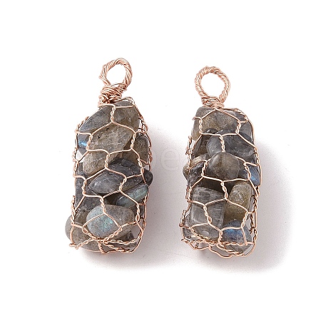 Rack Plating Copper Wire Wrapped Natural Labradorite Chip Big Pendants G-C130-01RG-10-1