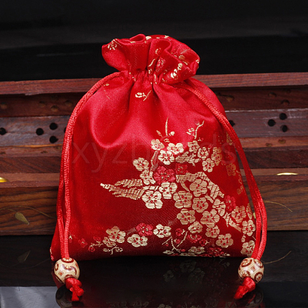 Chinese Style Flower Pattern Satin Jewelry Packing Pouches PW-WG37271-25-1