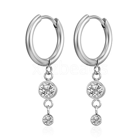 Stainless Steel Hoop Earrings with Cubic Zirconia for Women QT6640-2-1