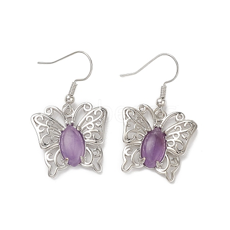 Natural Amethyst Butterfly Dangle Earrings for Women EJEW-E283-01P-01-1