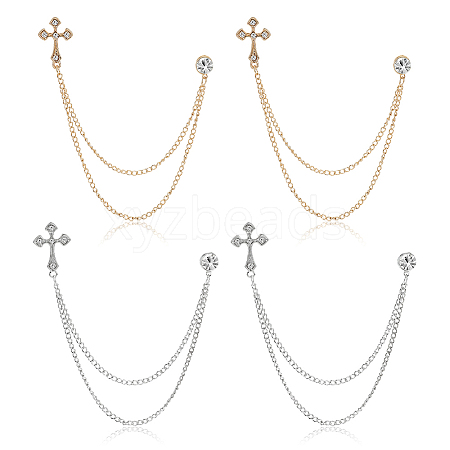 4Pcs 2 Colors Alloy Rhinestone Hanging Chain Brooch JEWB-FG0001-65-1