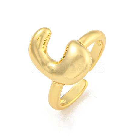 Brass Letter Open Cuff Rings for Women RJEW-G313-01C-G-1