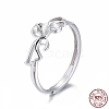 Adjustable Rhodium Plated 925 Sterling Silver Finger Ring Components STER-F048-26P-1