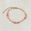 Natural Rhodonite Star Beaded Bracelets with 304 Stainless Steel Paperclip Chains WGC91F5-05-1
