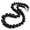 Natural Dyed & Heated Black Agate Rondelle Graduated Beaded Necklaces for Women Men NJEW-K388-02D-1