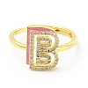 Mixed Color Enamel Initial Letter Adjustable Ring with Clear Cubic Zirconia RJEW-P045-01G-B-2