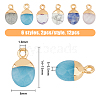SUPERFINDINGS 12Pcs 6 Styles Electroplated Natural & Synthetic Mixed Gemstone Faceted Oval Charms G-FH0002-15-2