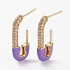 Brass Micro Pave Clear Cubic Zirconia Half Hoop Earrings EJEW-C502-06G-2