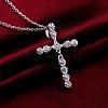 Silver Color Plated Brass Cubic Zirconia Cross Pendant Necklaces NJEW-BB08796-5