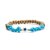 Natural Wood & Synthetic Howlite Chips Stretch Bracelet with Lampwork Evil Eye BJEW-JB08148-1