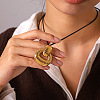 304 Stainless Steel Textured Oval Ring Pendant Adjustable Braided Black Waxed Cord Necklaces WG26091-01-1