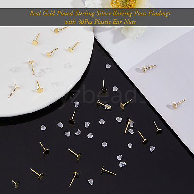 20Pcs 925 Sterling Silver Flat Pad Stud Earring Findings STER-DC0001-63A-1