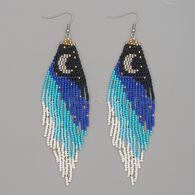 Elegant Handmade Glass Seed Beads Moon Dangle Earrings WJ0050-1-1