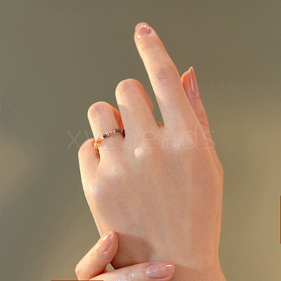 Natural Rainbow Tourmaline Round Beaded Finger Rings WGDC3AE-03-1