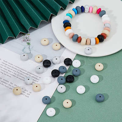 60Pcs 5 Colors Food Grade Eco-Friendly Silicone Beads SIL-DC0001-37-1