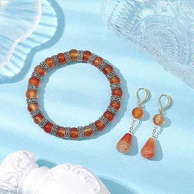 Natural Carnelian & Crackle Agate Beads Earring & Bracelets Set SJEW-JS01309-1