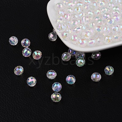 Faceted Eco-Friendly Transparent Acrylic Round Beads TACR-K001-6mm-22-1