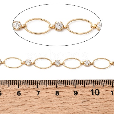 Handmade Brass Pave Clear Cubic Zirconia Oval Link Chains CHC-G027-02G-1