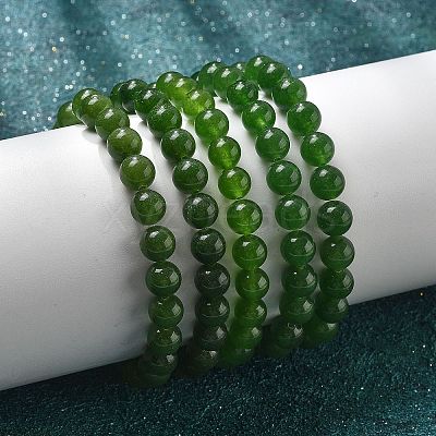 Natural TaiWan Jade Bead Stretch Bracelets BJEW-K212-B-019-1