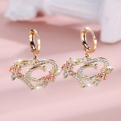 Heart Brass Micro Pave Clear Cubic Zirconia Hoop Earrings FS-WGD5D87-03-1