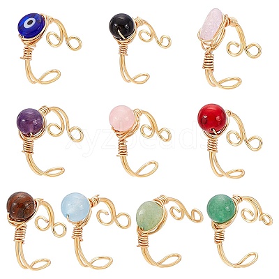 Natural & Synthetic Gemstone and Lampwork Finger Rings RJEW-UN00048-1