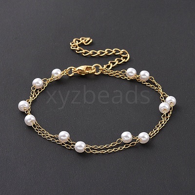 Round Plastic Imitation Pearl Beads Multi-strand Bracelets BJEW-E054-03G-1
