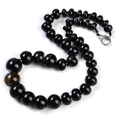 Natural Dyed & Heated Black Agate Rondelle Graduated Beaded Necklaces for Women Men NJEW-K388-02D-1