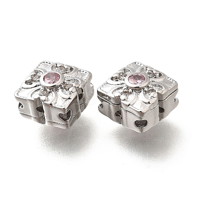 Brass Micro Pave Pearl Pink Cubic Zirconia Beads KK-M318-34P-1