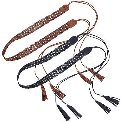 2Pcs 2 Colors Bohemian Imitation Leather Tassel Wrap Chain Belts AJEW-CL0003-47B-1