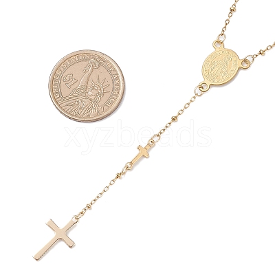 304 Stainless Steel Virgin Cross Pendant Rosary Bead Necklaces NJEW-JN05415-1