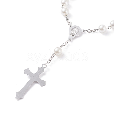 Religious Prayer Imitation Pearl Beaded Rosary Bracelet BJEW-O140-01P-1