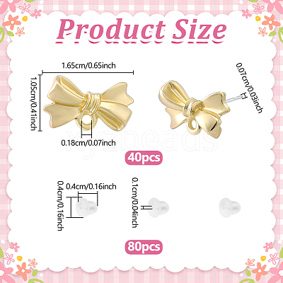 40Pcs Alloy Bowknot Stud Earring Findings EJEW-ME0001-23A-1