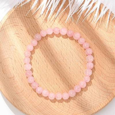 Natural Rose Quartz Bead Stretch Bracelets BJEW-K212-A-045-1