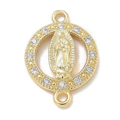 Rack Plating Brass Micro Pave Clear Cubic Zirconia Religion Virgin Mary Connector Charms KK-L224-094G-02-1