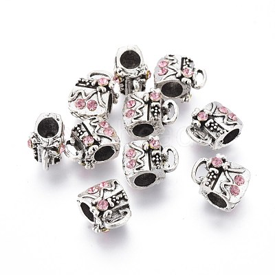 Antique Silver Tone Alloy Rhinestone European Beads RB-J558-08AS-C-1