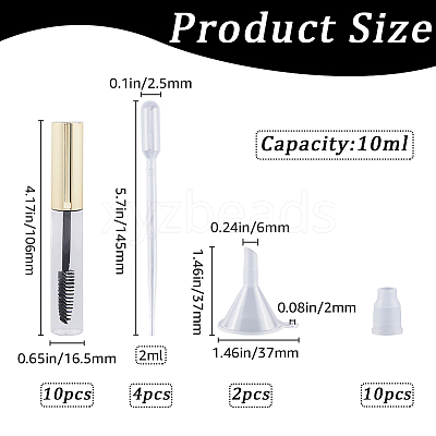 10Pcs DIY Plastic Empty Eyelash Bottle with 4Pcs 2ml Disposable Plastic Dropper with 2Pcs Mini Transparent Plastic Funnel Hopper MRMJ-GF0001-53B-1