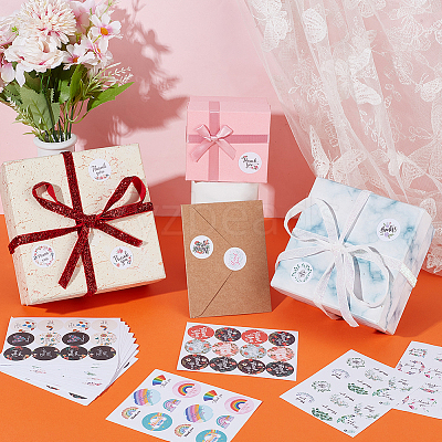 24Pcs 6 Styles Thank You Theme Round Paper Stickers DIY-GA0007-46-1