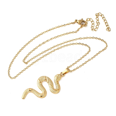 304 Stainless Steel Snake Pendant Necklaces for Women Men LS-NJEW-Z063-03G-05-1